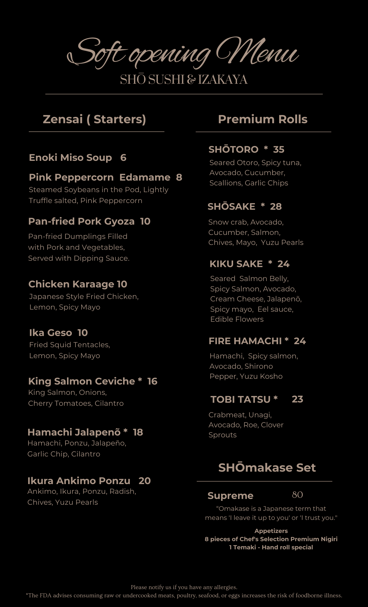 Sushi Menu