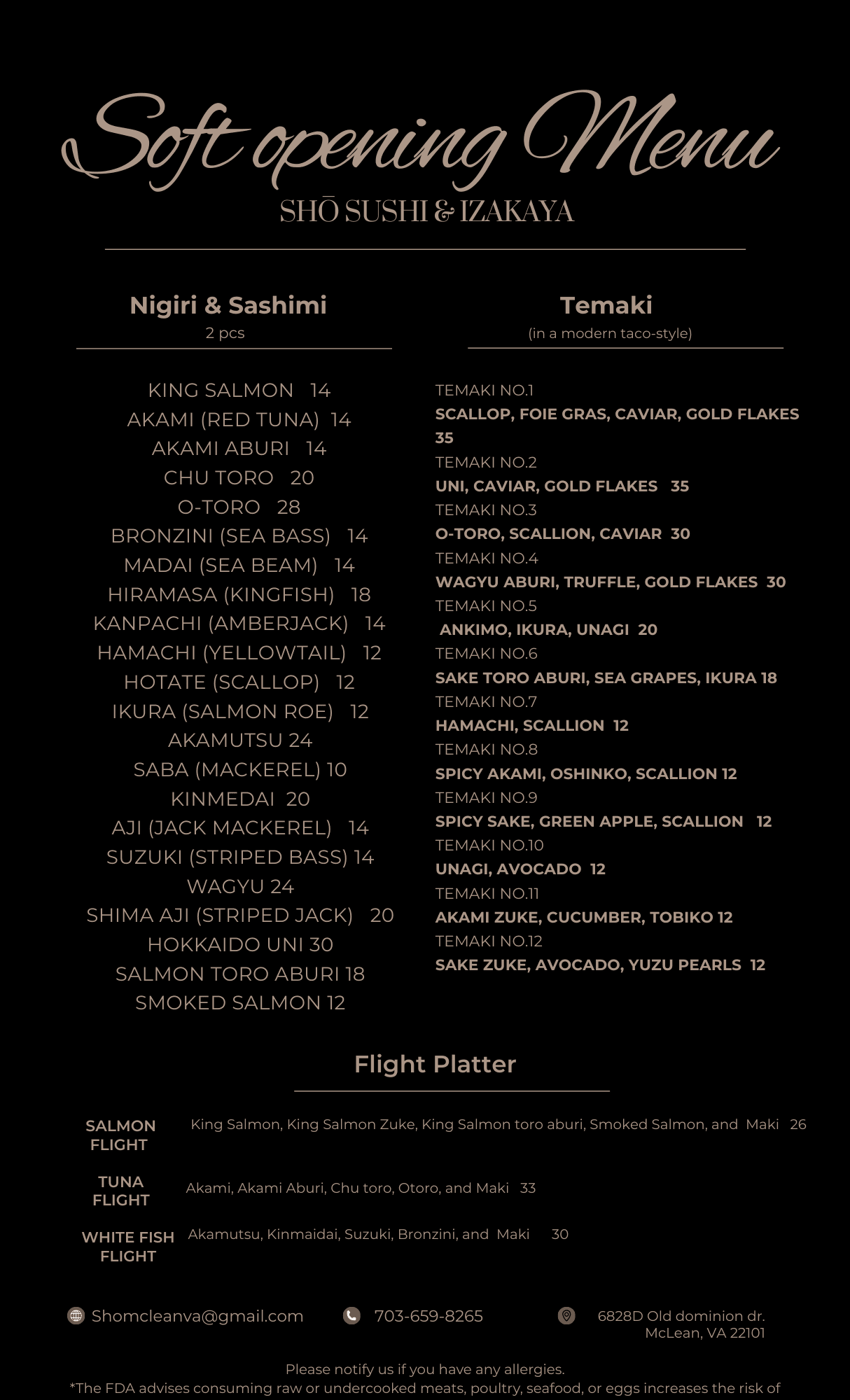 Sushi Menu
